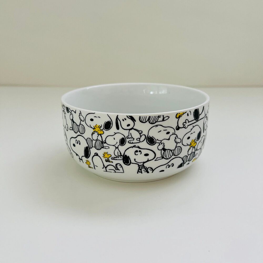 PEANUTS Black White Snoopy & Woodstock All Over Medium Ceramic Bowl - No Lid
